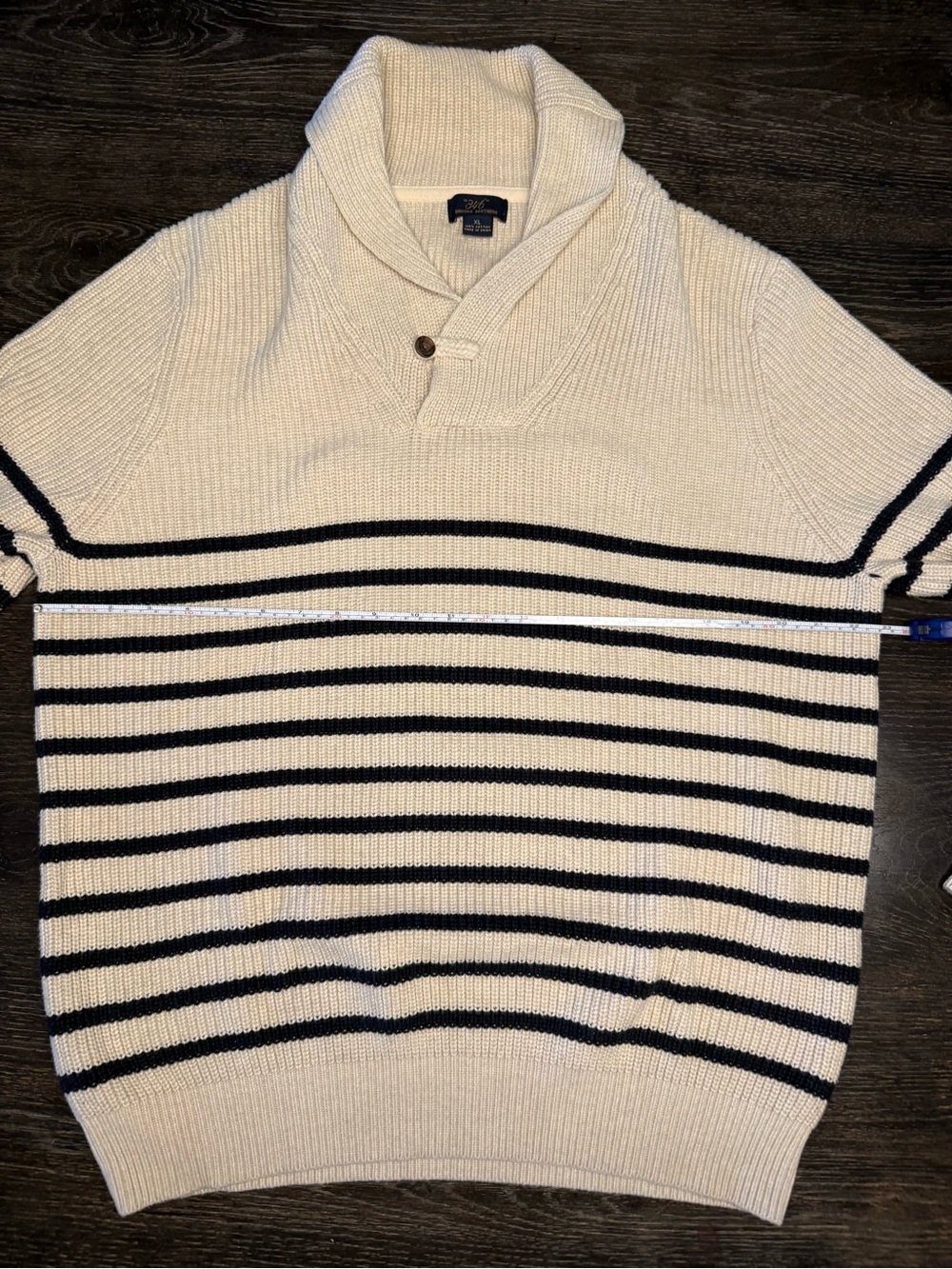 Brooks Brothers 346 Men's XL Navy Cream Cotton Shawl Collar Sweater - Picture 5 of 6